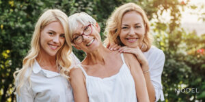 Three female models for dental implants